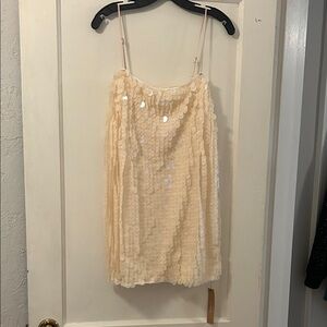 Reformation Sequined Spaghetti Strap Mini Dress in Cream